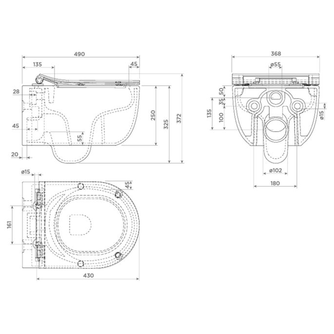 Clou Hammock CL040108120 randloze wandtoilet 49cm met dunne toiletzitting mat wit