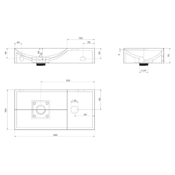 Clou Vale CL0338161R fontein 38x19cm zonder kraangat rechts mat blauw keramiek