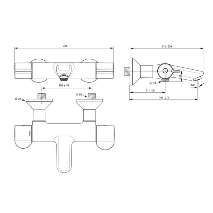 Ideal Standard Ceraplus 2 A6873AA bad/ douchethermostaat chroom (OUTLET)