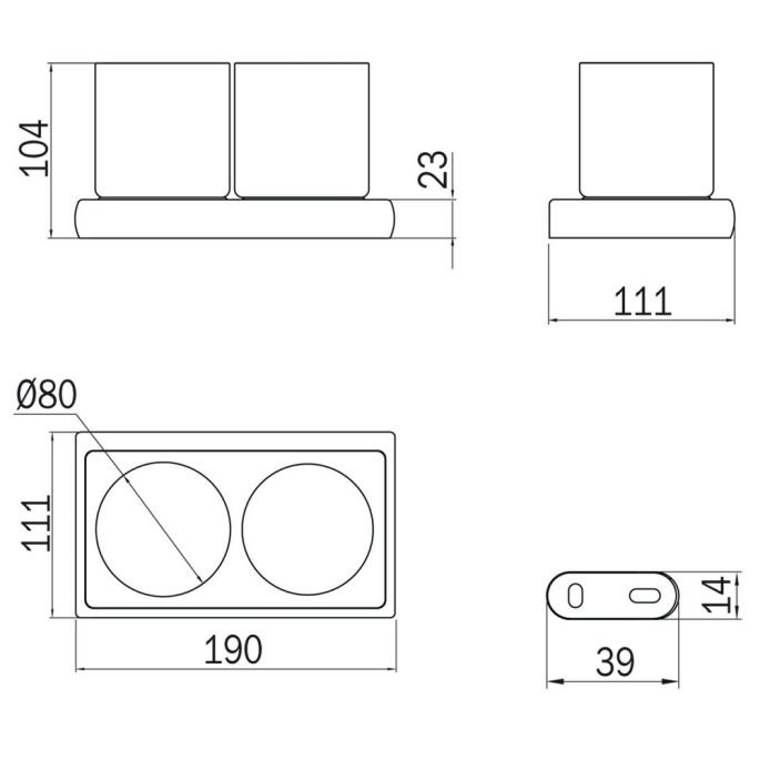 Inda Claire A7110FAC04 wandbekerhouder met twee glazen geborsteld nikkel/ fumé glas