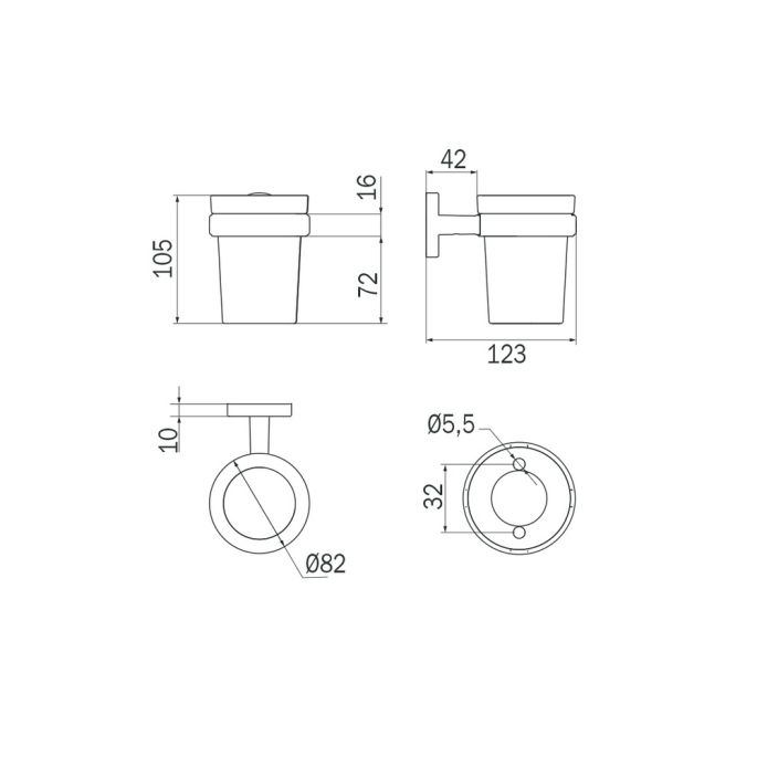 Inda Gealuna A1010ANE03 bekerhouder transparant helder glas/ mat zwart