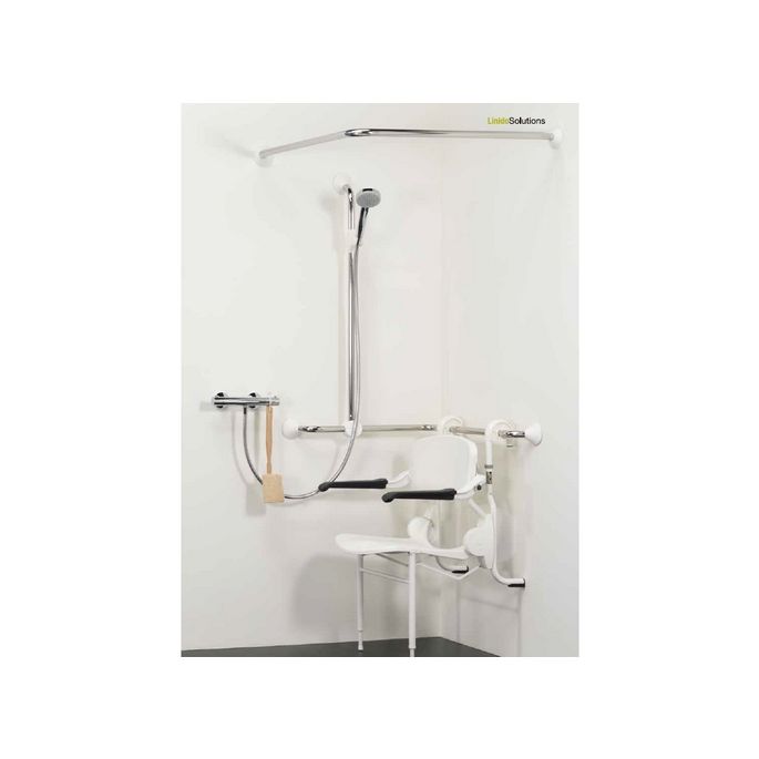 Handicare (Linido) LI2641000200 douchegordijnrail 90x90cm RVS gepolijst (witte afdekkappen)