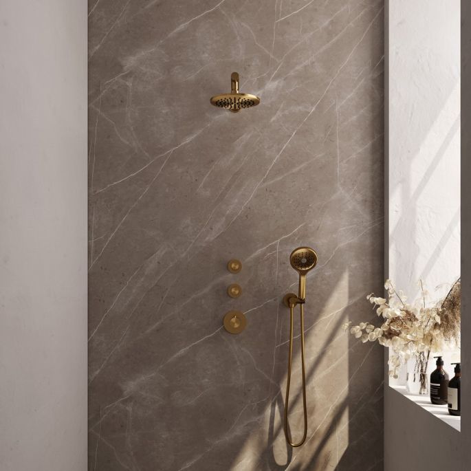 Brauer Carving 5-GG-103 thermostatische inbouw regendouche SET 07 goud geborsteld PVD