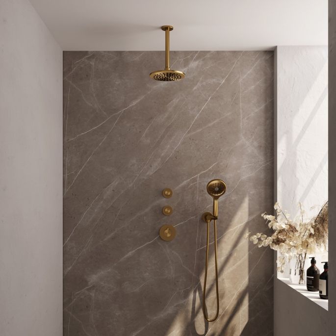 Brauer Carving 5-GG-107 thermostatische inbouw regendouche SET 11 goud geborsteld PVD