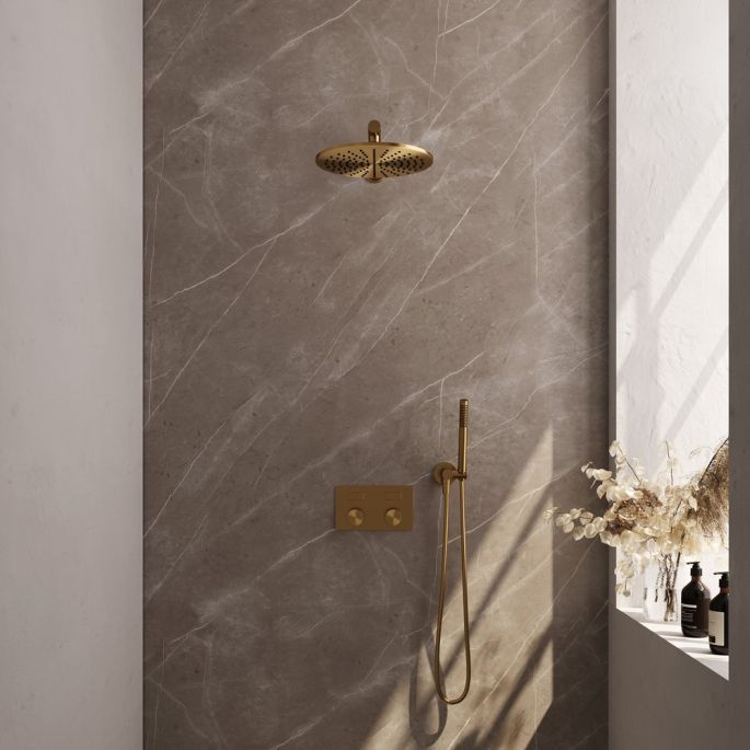 Brauer Carving 5-GG-185 thermostatische inbouw regendouche met drukknoppen SET 50 goud geborsteld PVD