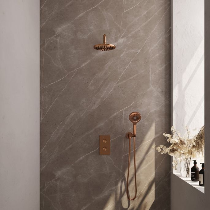 Brauer Carving 5-GK-129 thermostatische inbouw regendouche 3-weg omstelling SET 33 koper geborsteld PVD