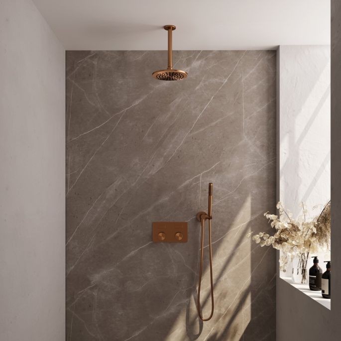 Brauer Carving 5-GK-188 thermostatische inbouw regendouche met drukknoppen SET 53 koper geborsteld PVD