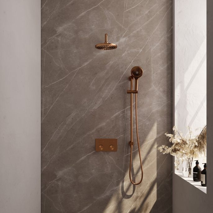 Brauer Carving 5-GK-204 thermostatische inbouw regendouche met drukknoppen SET 69 koper geborsteld PVD