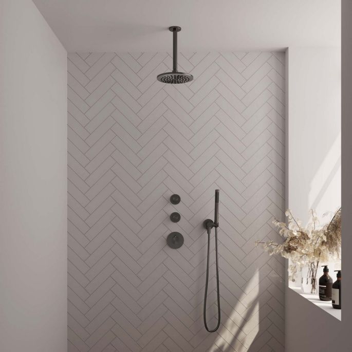 Brauer Carving 5-GM-101 thermostatische inbouw regendouche SET 05 gunmetal geborsteld PVD