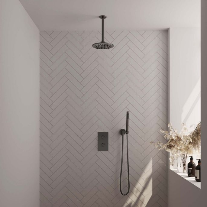 Brauer Carving 5-GM-125 thermostatische inbouw regendouche 3-weg omstelling SET 29 gunmetal geborsteld PVD