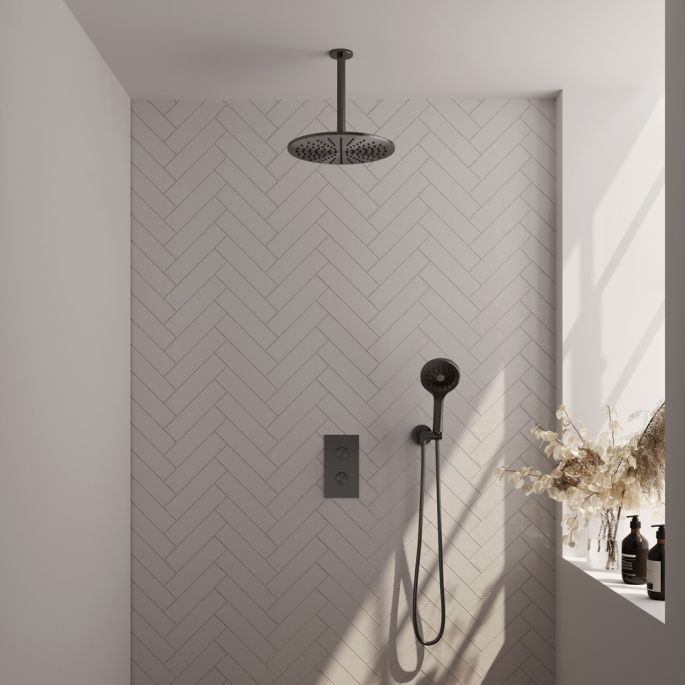 Brauer Carving 5-GM-132 thermostatische inbouw regendouche 3-weg omstelling SET 36 gunmetal geborsteld PVD