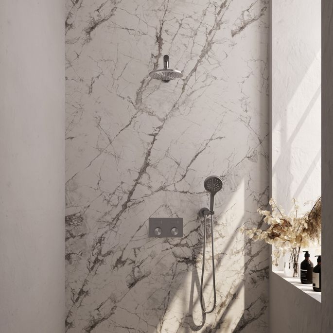 Brauer Carving 5-NG-190 thermostatische inbouw regendouche met drukknoppen SET 55 RVS geborsteld PVD