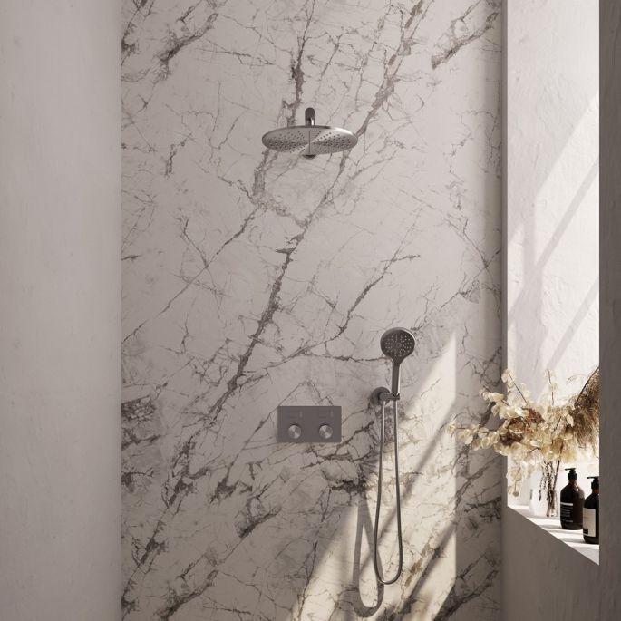 Brauer Carving 5-NG-191 thermostatische inbouw regendouche met drukknoppen SET 56 RVS geborsteld PVD