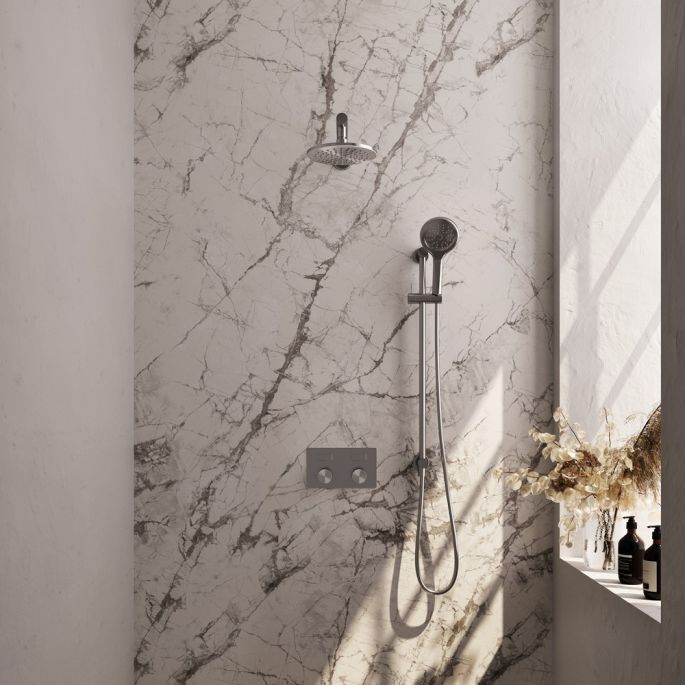 Brauer Carving 5-NG-202 thermostatische inbouw regendouche met drukknoppen SET 67 RVS geborsteld PVD