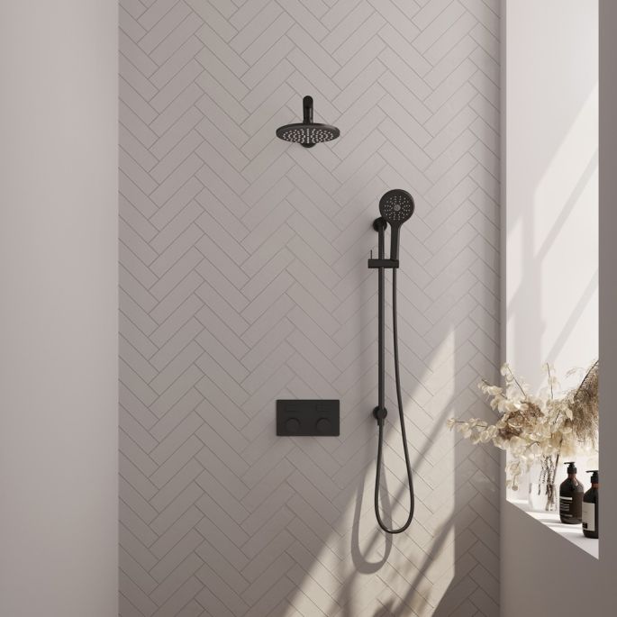 Brauer Carving 5-S-202 thermostatische inbouw regendouche met drukknoppen SET 67 mat zwart