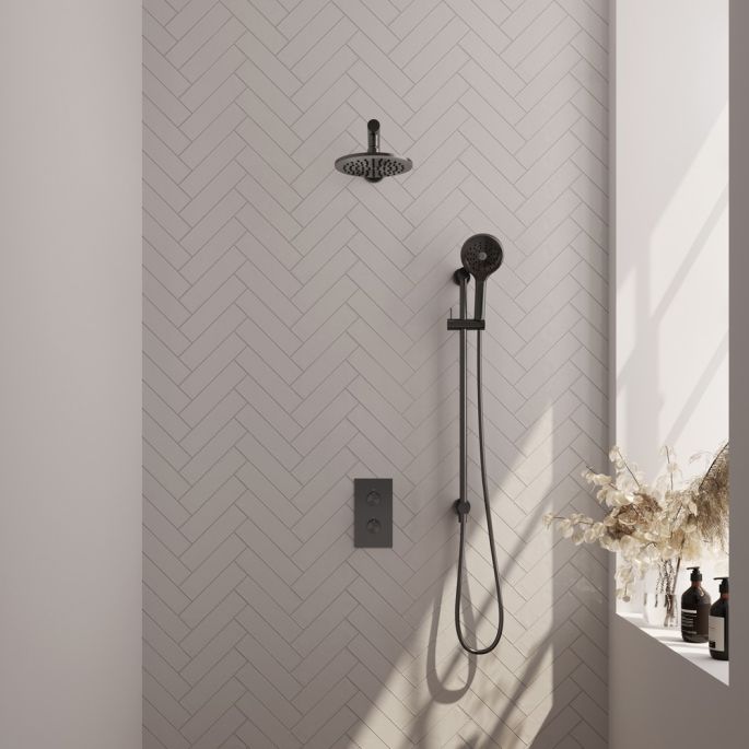 Brauer Edition 5-GM-070 thermostatische inbouw regendouche 3-weg omstelling SET 43 gunmetal geborsteld PVD