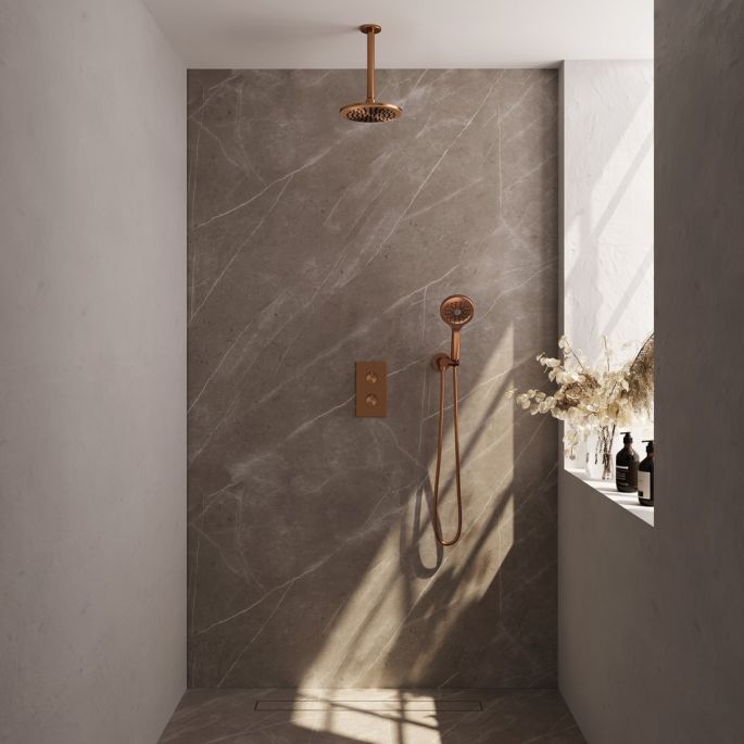 Brauer Carving 5-GK-131 thermostatische inbouw regendouche 3-weg omstelling SET 35 koper geborsteld PVD