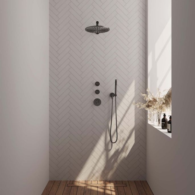 Brauer Carving 5-GM-098 thermostatische inbouw regendouche SET 02 gunmetal geborsteld PVD