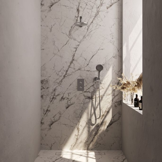 Brauer Carving 5-NG-127 thermostatische inbouw regendouche 3-weg omstelling SET 31 RVS geborsteld PVD