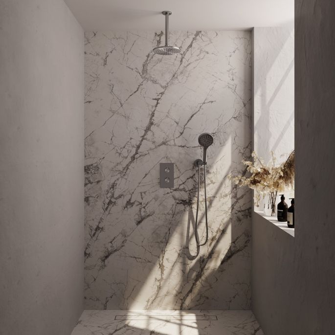 Brauer Carving 5-NG-131 thermostatische inbouw regendouche 3-weg omstelling SET 35 RVS geborsteld PVD