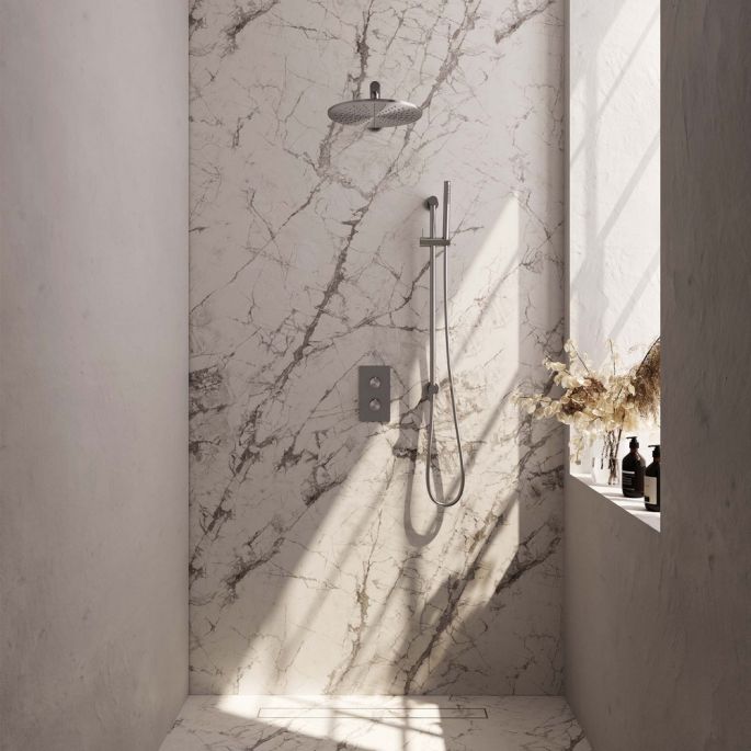 Brauer Carving 5-NG-134 thermostatische inbouw regendouche 3-weg omstelling SET 38 RVS geborsteld PVD