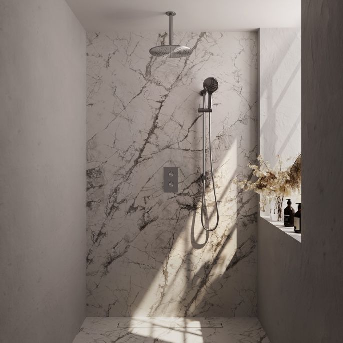 Brauer Carving 5-NG-144 thermostatische inbouw regendouche 3-weg omstelling SET 48 RVS geborsteld PVD