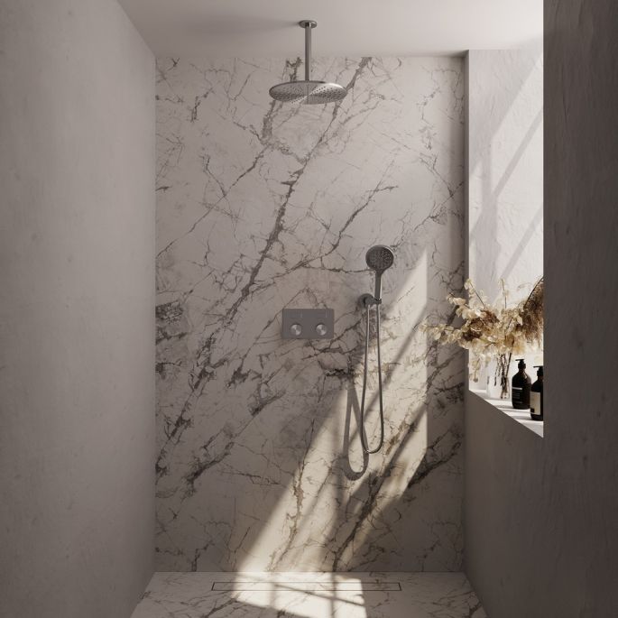 Brauer Carving 5-NG-195 thermostatische inbouw regendouche met drukknoppen SET 60 RVS geborsteld PVD