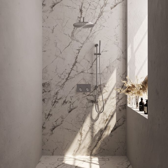 Brauer Carving 5-NG-199 thermostatische inbouw regendouche met drukknoppen SET 64 RVS geborsteld PVD