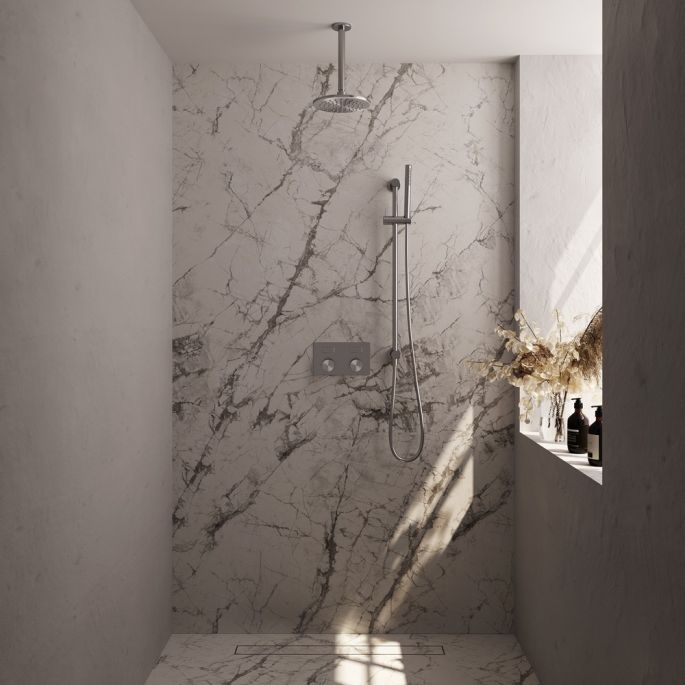 Brauer Carving 5-NG-200 thermostatische inbouw regendouche met drukknoppen SET 65 RVS geborsteld PVD