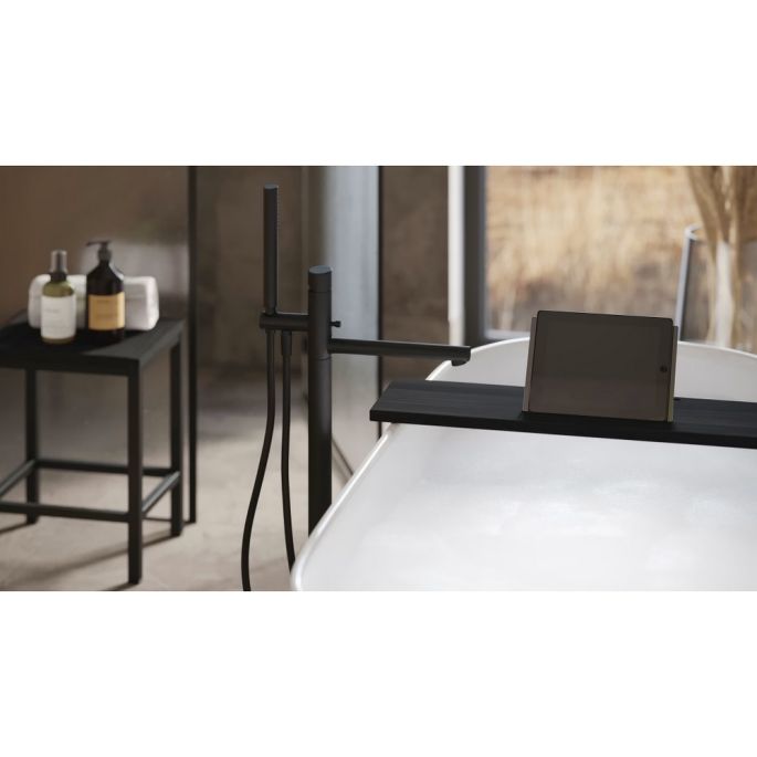 Looox Bath Collection WBSHELFBL88MW badplank 88 cm massief eiken zwart met inzet mat wit