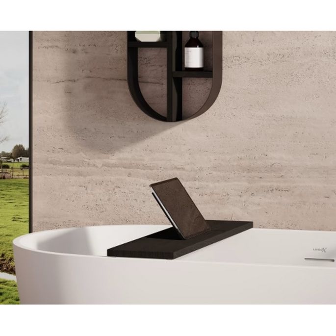 Looox Bath Collection WBSHELFBL78MW badplank 78 cm massief eiken zwart met inzet mat wit