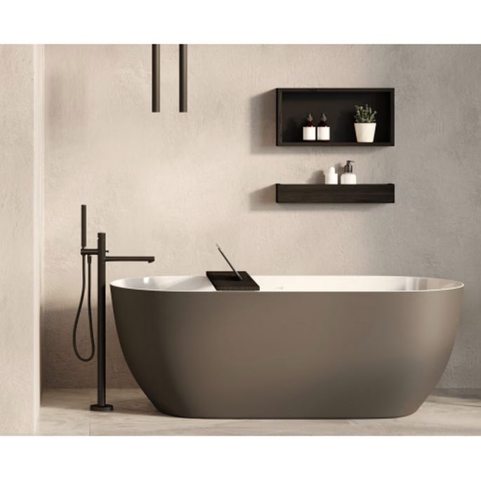 Looox Bath Collection WBSHELFBL88MW badplank 88 cm massief eiken zwart met inzet mat wit