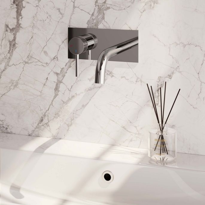 Brauer Carving 5-CE-083-B6 inbouw wastafelmengkraan met gebogen uitloop en afdekplaat model A2 chroom