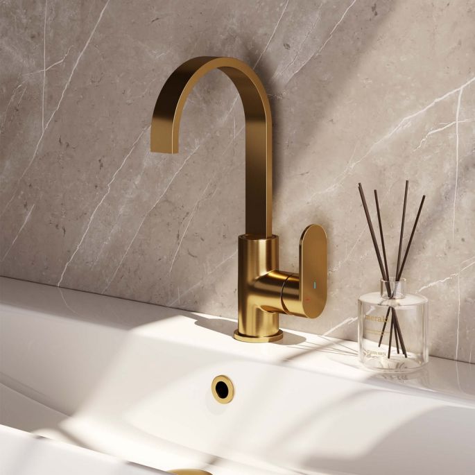 Brauer Edition 5-GG-003-S1 hoge opbouw wastafelmengkraan met draaibare platte uitloop model C goud geborsteld PVD