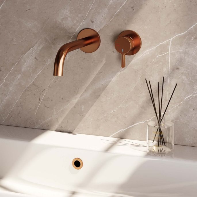 Brauer Edition 5-GK-004-B1-65 inbouw wastafelmengkraan met gebogen uitloop en rozetten model E1 koper geborsteld PVD