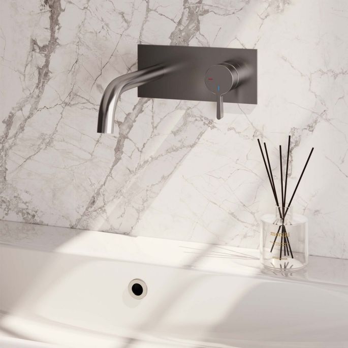 Brauer Edition 5-NG-004-B1 inbouw wastafelmengkraan met gebogen uitloop en afdekplaat model E1 RVS geborsteld PVD