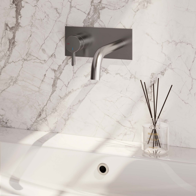 Brauer Edition 5-NG-083-B1 inbouw wastafelmengkraan met gebogen uitloop en afdekplaat model E2 RVS geborsteld PVD