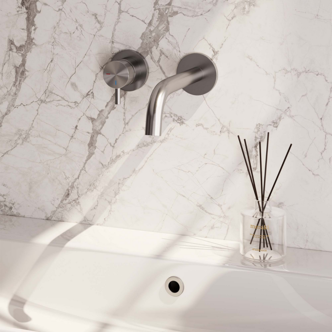 Brauer Edition 5-NG-083-B5-65 inbouw wastafelmengkraan met gebogen uitloop en rozetten model B2 RVS geborsteld PVD