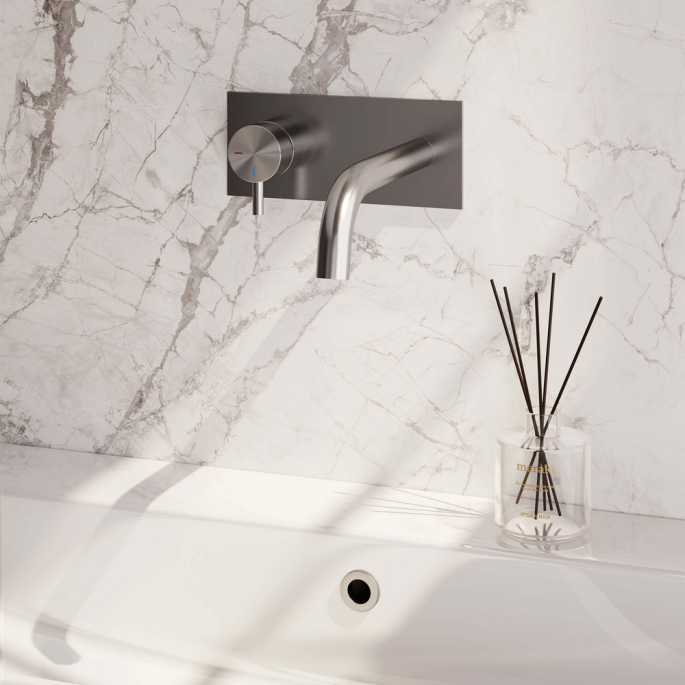 Brauer Edition 5-NG-083-B5 inbouw wastafelmengkraan met gebogen uitloop en afdekplaat model B2 RVS geborsteld PVD