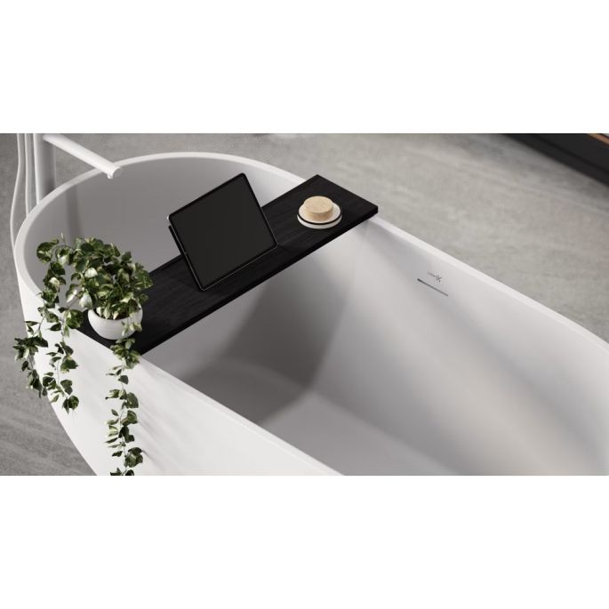 Looox Bath Collection WBSHELFBL88MW badplank 88 cm massief eiken zwart met inzet mat wit