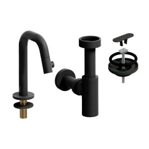 Clou Kaldur CL060509921 set tbv (New)Flush / First fonteinen - fonteinkraan (rechtse versie), sifon en afvoerplug, mat zwart