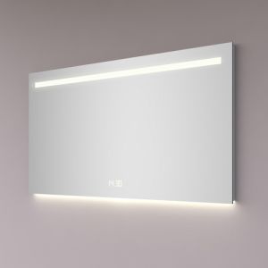 Hipp Design SPV 5040.70 spiegel 120x70cm met 1 horizontale LED baan, digitale klok, indirecte verlichting onder en spiegelverwarming