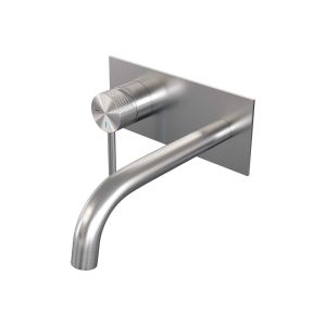 Brauer Carving 5-NG-083-B6 inbouw wastafelmengkraan met gebogen uitloop en afdekplaat model A2 RVS geborsteld PVD