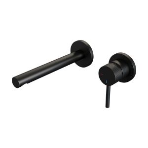 Brauer Carving 5-S-004-S6-65 inbouw wastafelmengkraan met rechte uitloop en rozetten model A1 mat zwart