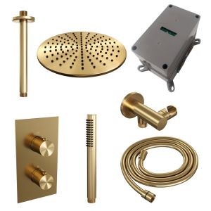 Brauer Edition 5-GG-055 thermostatische inbouw regendouche 3-weg omstelling SET 30 goud geborsteld PVD