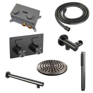 Brauer Edition 5-GM-160 thermostatische inbouw regendouche met drukknoppen SET 49 gunmetal geborsteld PVD