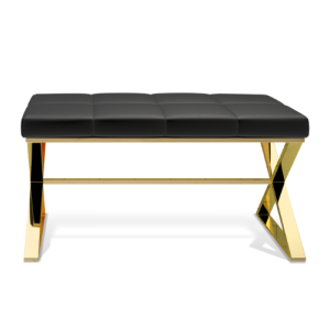 Decor Walther Bench 0509627 BENCH zitbankje goud/ Eco-lederen kussen zwart