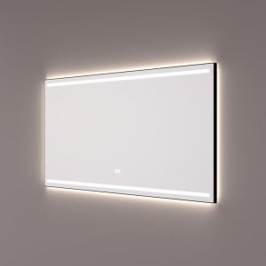 Hipp Design SPV 7030 BL KW spiegel in mat zwart met 2 horizontale LED banen en indirecte LED verlichting rondom 120x70x3cm