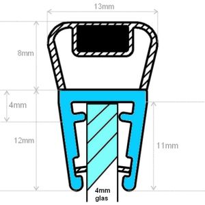 Exa-Lent Universal monsterstukje doucherubber type DS18 - 2cm lengte en geschikt voor glasdikte 4mm - magneet recht