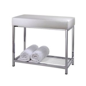 Decor Walther 0505104 DW 77 zitbankje met legplank chroom/ kunstleder wit